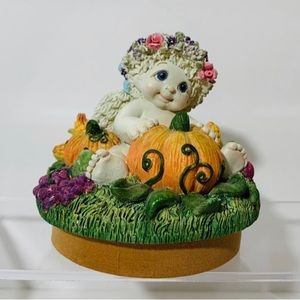 2001 Dreamsicles Pumpkin Fall Autumn Cherubs Angels Candle Jar Topper
